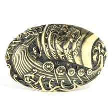 Viking warship Drakkar brass belt buckle, Scandinavian Nordic Celtic warrior
