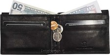 Men's Leather Wallet. Black leather men's Bifold wallet, Zip change pocket y28z