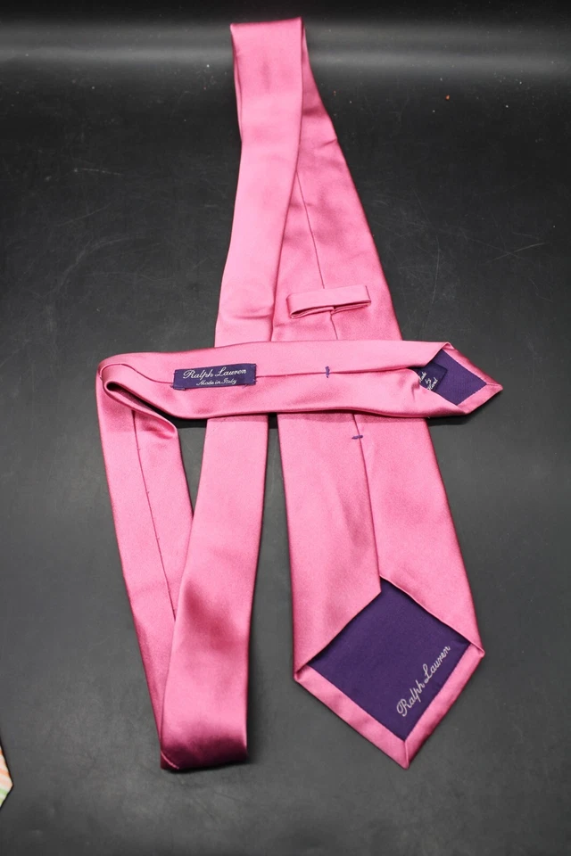 Corbata Ralph Lauren Etiqueta Púrpura RLPL 100% Lino Hecha a Mano en Italia Rosa Pastel Foto 3 de 4