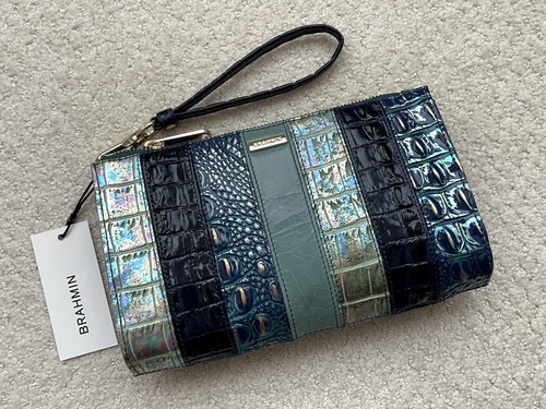 Brahmin DAISY grande fermeture éclair Lthr poignet pochette BLUE FLASHBACK dragon dauphin neuf avec étiquette - Photo 8/15