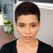 Sleek Short Black Pixie Wig, Textured Wave Daily Wear Synthetic Wig