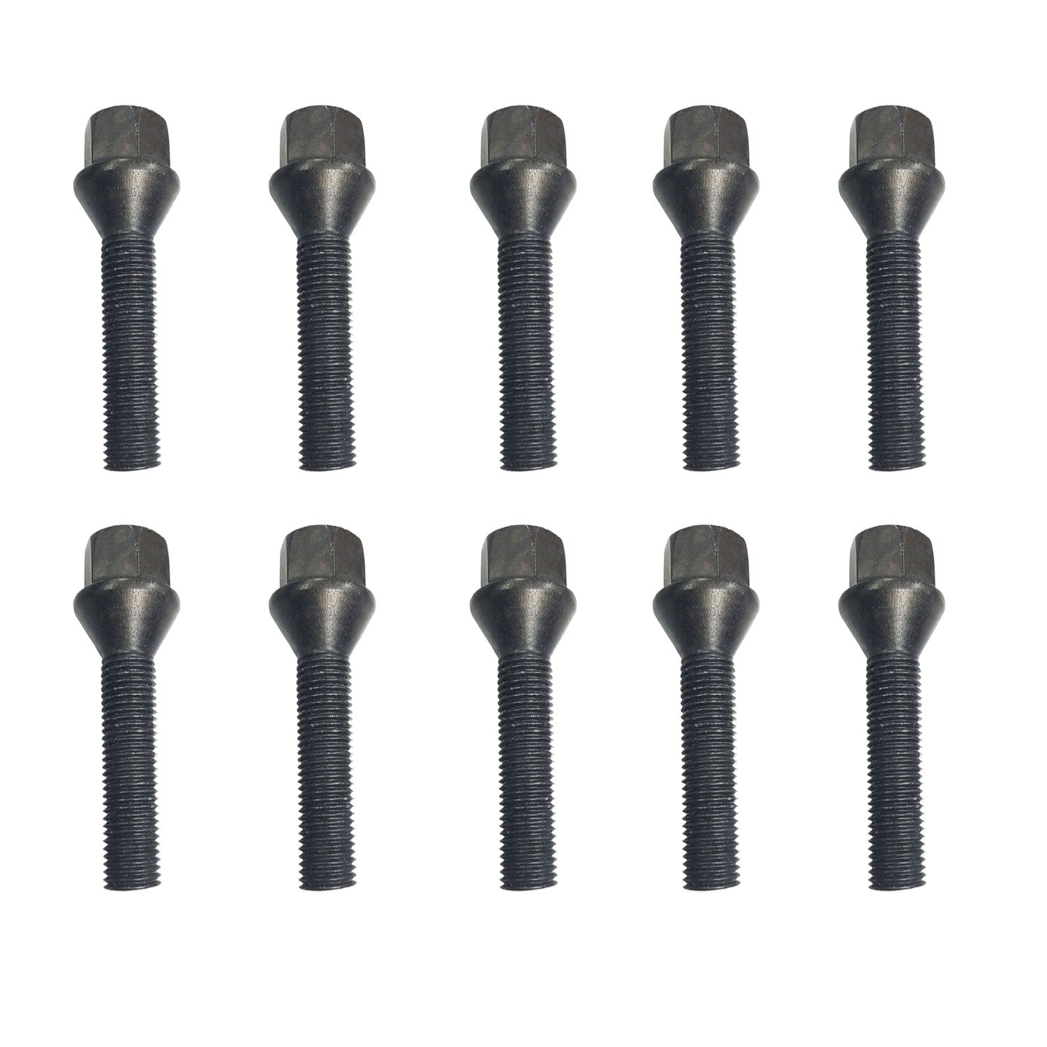 10x Wheel bolts M12x1,5 tapered 60° 39mm black for Smart Forfour 2 453 Fortwo 3
