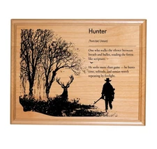 Decorative Plaque Alderwood 8" X 10" Hunter Laser Engraved Wall or Desk