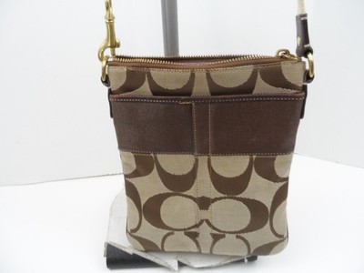 COACH Tan/Brown Signature Small Crossbody Shoulder Bag Purse M0767