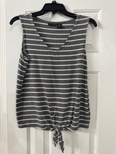 New Tahari Gray Stripe Sleeveless Top, size small