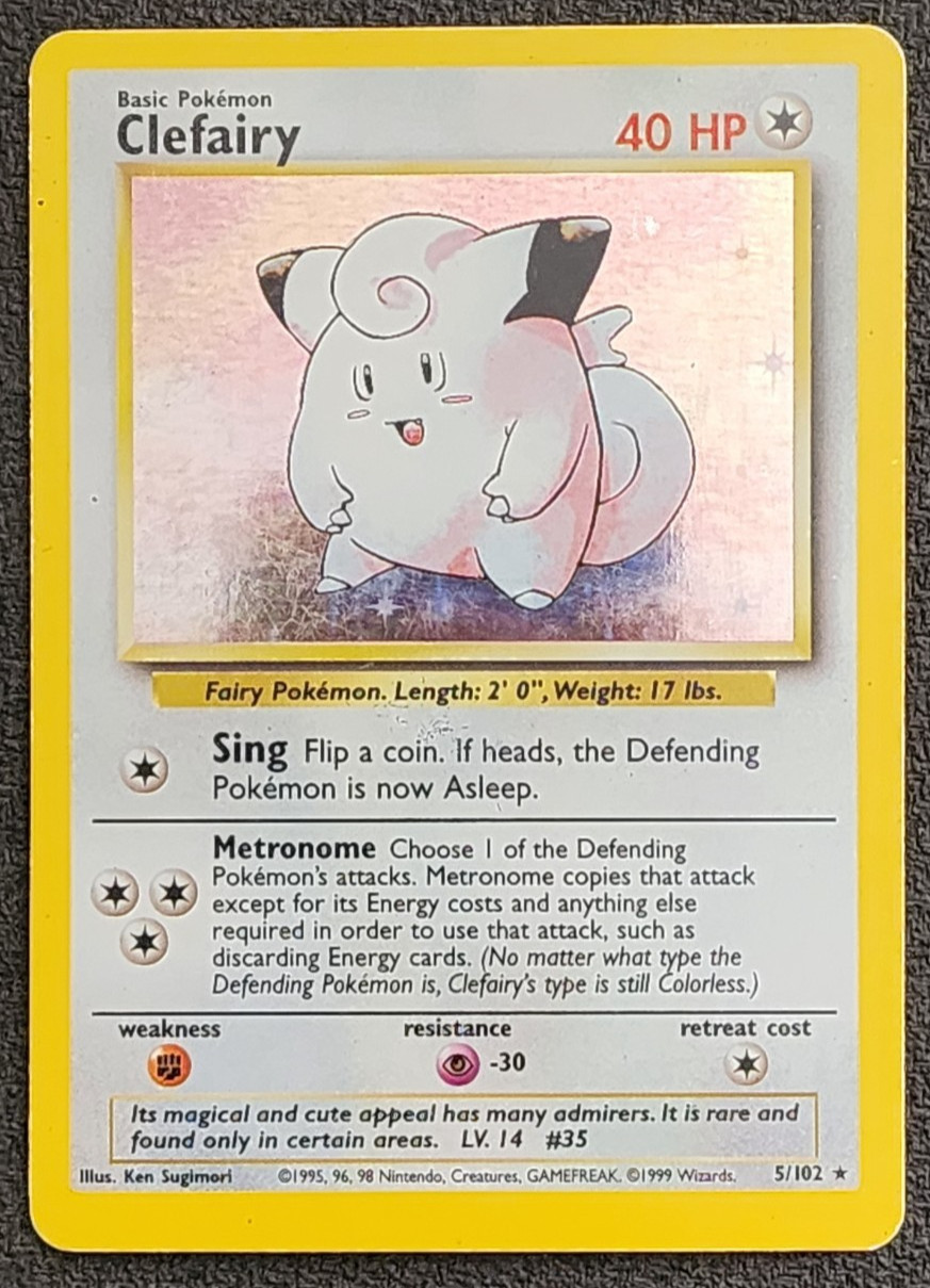 Clefairy 5/102 Base Set Holo Holo Rare WOTC Pokemon Card - LP