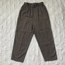 Vintage Pleated High Rise Tapered Houndstooth Dress Pants Womens 80s Preppy 12