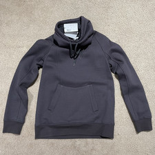 HELMUT LANG Brushed Terry Gunmetal Funnel Neck Hooded Pullover Sweatshirt S