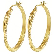 14K Hoop Gold Earrings for Women Thick Large Hoops Earring Elegant X-shaped 30mm