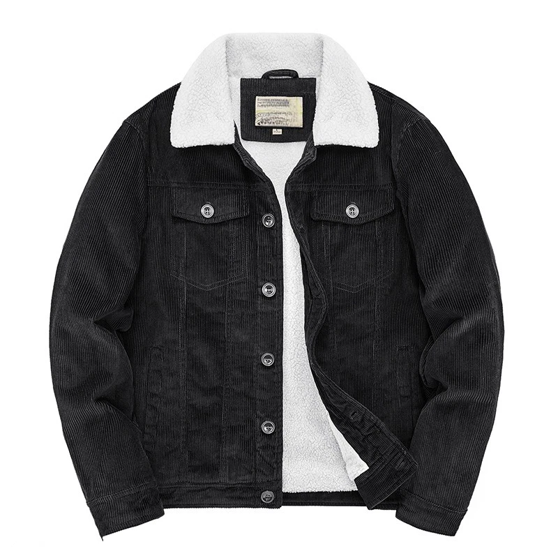 Men's Sherpa Lined Fleece Corduroy Trucker Jackets Button Down Thickened Coats