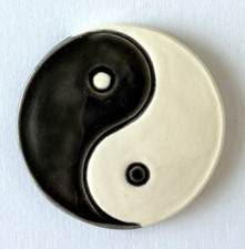 Mosaic Focal Yin Yang Taijitu Symbol Handmade Tile Mixed Media Assemblage Art