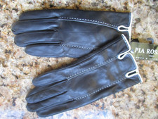 BNWT PIA ROSSINI Ladies Black Soft Nappa Leather Gloves with white trim  size M