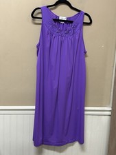 Shadowline Short Sleeve Nylon Purple Slinky Nightgown Size Large Long Maxi