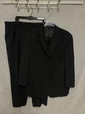 Enzo Suit Men 48L Black Striped Italy Super 120 Wool 3B Career 41X29 Pants Luxe