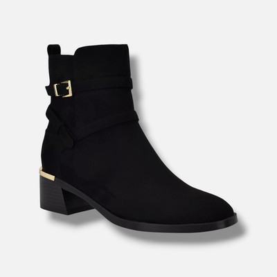 Calvin Klein Women's Black Jasen Buckle-Strap Block-Heel Booties Shoes Size 11M