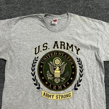 Bayside T-Shirt Mens Size Large Gray US Army Strong Graphic Made in USA Hole