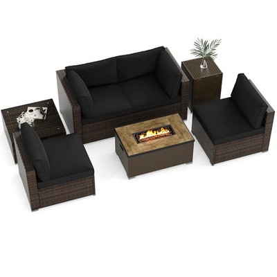 7 Pieces Outdoor Furniture Set with 32'' Fire Pit Table and Propane Tank Cover