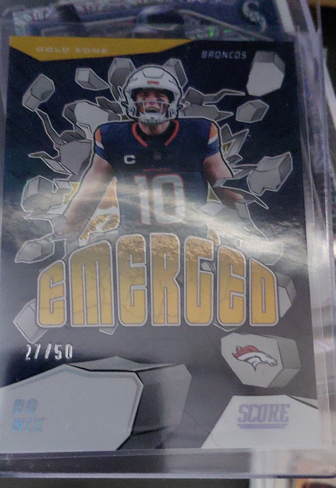 2024 Score - Emerged Bo Nix #EM-BNX Gold Zone /50 (RC)