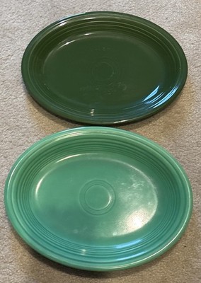 (2) Vintage Fiesta 12.5'' by 9.75'' Oval Platter imprint ''Genuine Fiesta HLC USA''