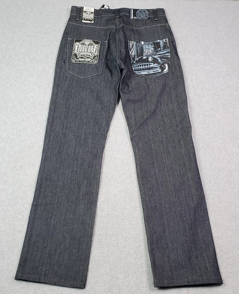 Etiqueta jeans Dyse One tamanho 34x32 compatível com 32X32 azul/cinza perna reta bolso gráfico NOVO - Imagem 2 de 4