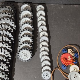 Lot of 35 K'nex Wheels Tire Gray Rims - Knex Parts, Gears, Rubber Bands w/ Case