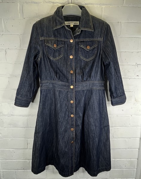 Gorman Denim Shirt Dress Size M Dark Wash Organic Cotton Snap Front Midi