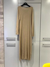 Women’s Beige Maxi Long Dress Long Sleeve Round Neck No Pattern