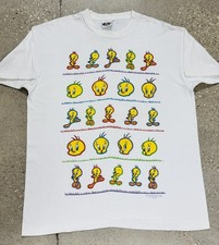 Vintage 90s Looney Tunes Tweety Bird Warner Bros White T-Shirt Sz L