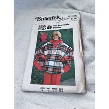 Vintage Womens Butterick 3825 Reversible Poncho Pattern Medium Multi-Size White