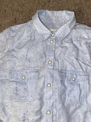 American Eagle Vintage Boyfriend Shirt Womens Small Pearl Snap Wester Button Up