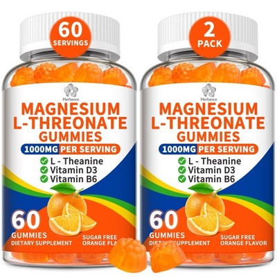 2 Pack Magnesium L-threonate Gummies 1000mg for Kids  Adults, High Absorption...