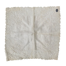 Vintage Lace Embroidered Linen Ivory Bridal Handkerchief Made in Austria