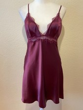 Victorias Secret Satin Slip Dress Lace Trim Burgundy Size M Open Cross Back