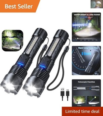 Ultra-Bright 90000 Lumen Flashlights 2 Pack - Rechargeable and Waterproof Design