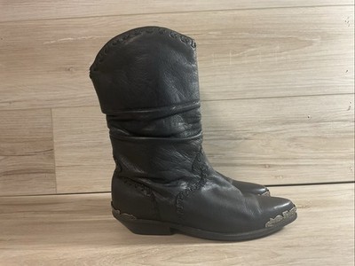 Zodiac USA Black Cowgirl Boots Size 9 Western Boho Slouch Wingtip/Cap Toe Lauper