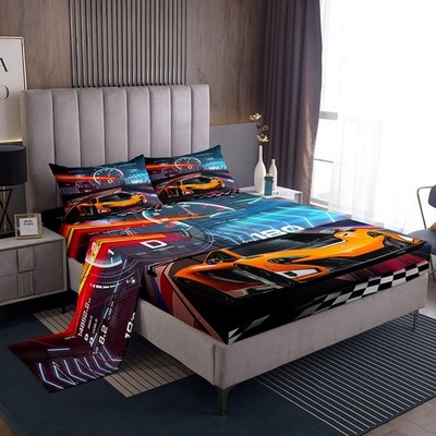 Race Car Bedding - Boys Extreme Sports Sheet Set with 1 Fitted Sheet & 1 Pill...