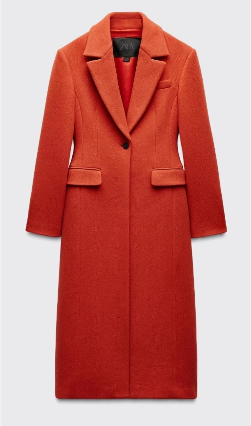 ZARA NEW WOMAN TAILORED WOOL BLEND COAT ZW COLLECTION ORANGE SIZE XS 2211/806 - Image 4 of 4