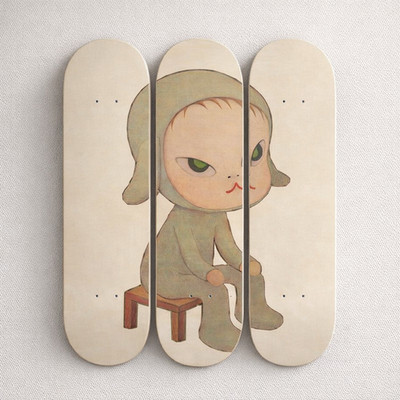 Yoshitomo Nara Style Skateboard Wall Art Set of 3   Modern Anime Deck Wall Decor