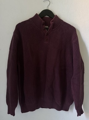 L.L.Bean Mens XL Burgundy Rib Knit Mock Neck Henley Sweater Cotton Pullover