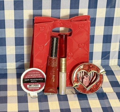 LUMINOUS Bath&Body RedHeart MiniTote Gift Set-MiniPerf/Car Fragr/Holder/Lipstick