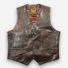 Vintage Milwaukee Brown Leather Western Motorcycle Vest Snap Front Size 46 USA