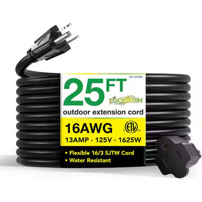 GoGreen Power 25 ft. 16/3 Heavy Duty Extension Cord - Black
