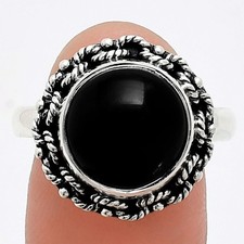 Premium Quality Natural Black Onyx 925 Sterling Silver Ring s.7 Jewelry R-1266