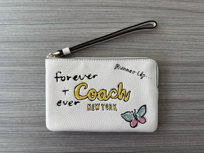 NWT Coach Corner Zip Wristlet With Sketch Print Gold / Chalk Multi CAQ54