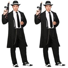 Black Men's Zoot Suits Striped Wedding Tuxedo Evening Party Prom Long Coat Pant