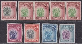 Southern Rhodesia 1954 QEII Revenue Selection to 5sh Mint inc BF36
