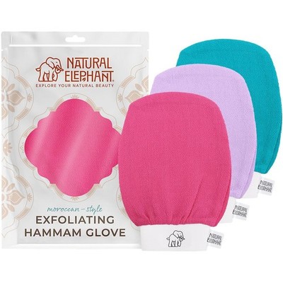 Natural Elephant Exfoliating Hammam Glove (Teal, Pink and Purple (Pack of 3))
