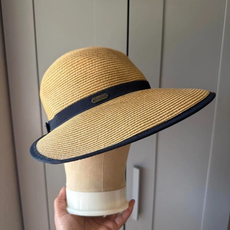 Sun N Sand straw wide brim hat UPF 50+ black trim