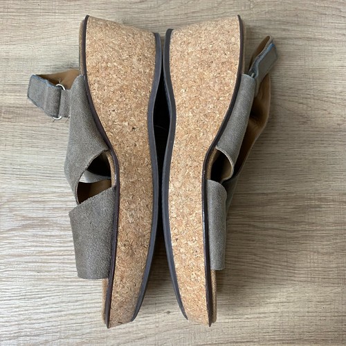 Clarks Rosamund Dune Tan Suede Hook And Loop Cork Wedge Sandals 11 M - Picture 5 of 9