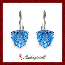 Orecchini Cuore Topazio in Argento 925 Rodiato Oro Bianco Donna